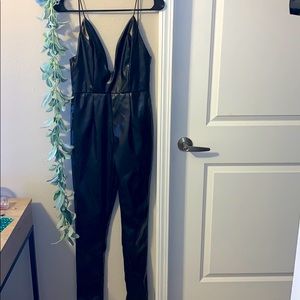 Black fake leather jumpsuit